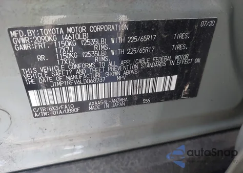 2020 Toyota Rav4 Xle from USA, damaged, VIN JTMP1RFV6LD068237